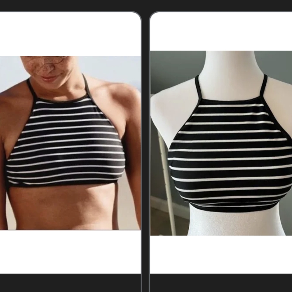 Aerie halter swim top- striped black and white